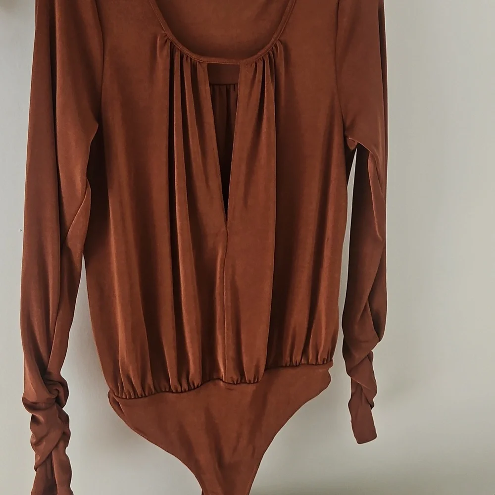 Free People Brown Long Sleeve Bodysuit Small
